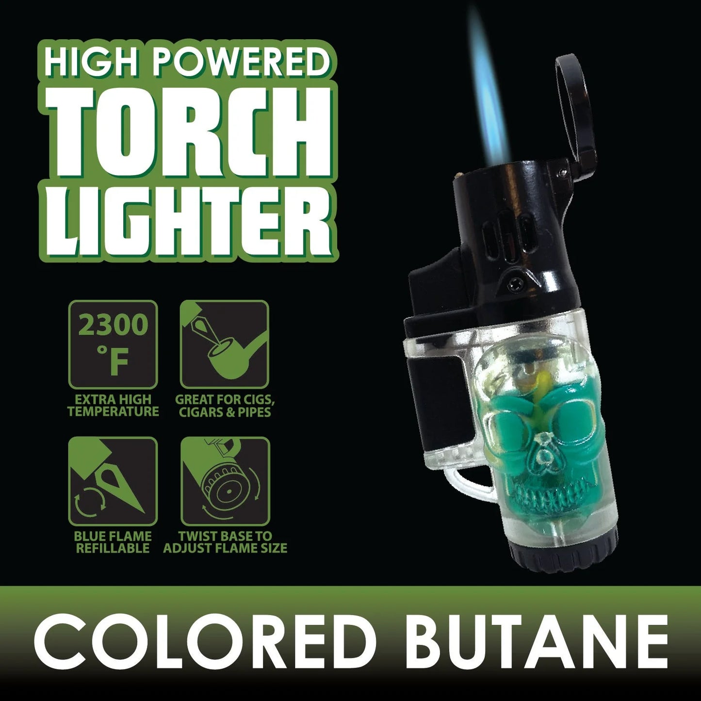 Smokezilla - Colored Butane Molded Torch Lighter- 12 Pieces Per Retail Ready Display 22383