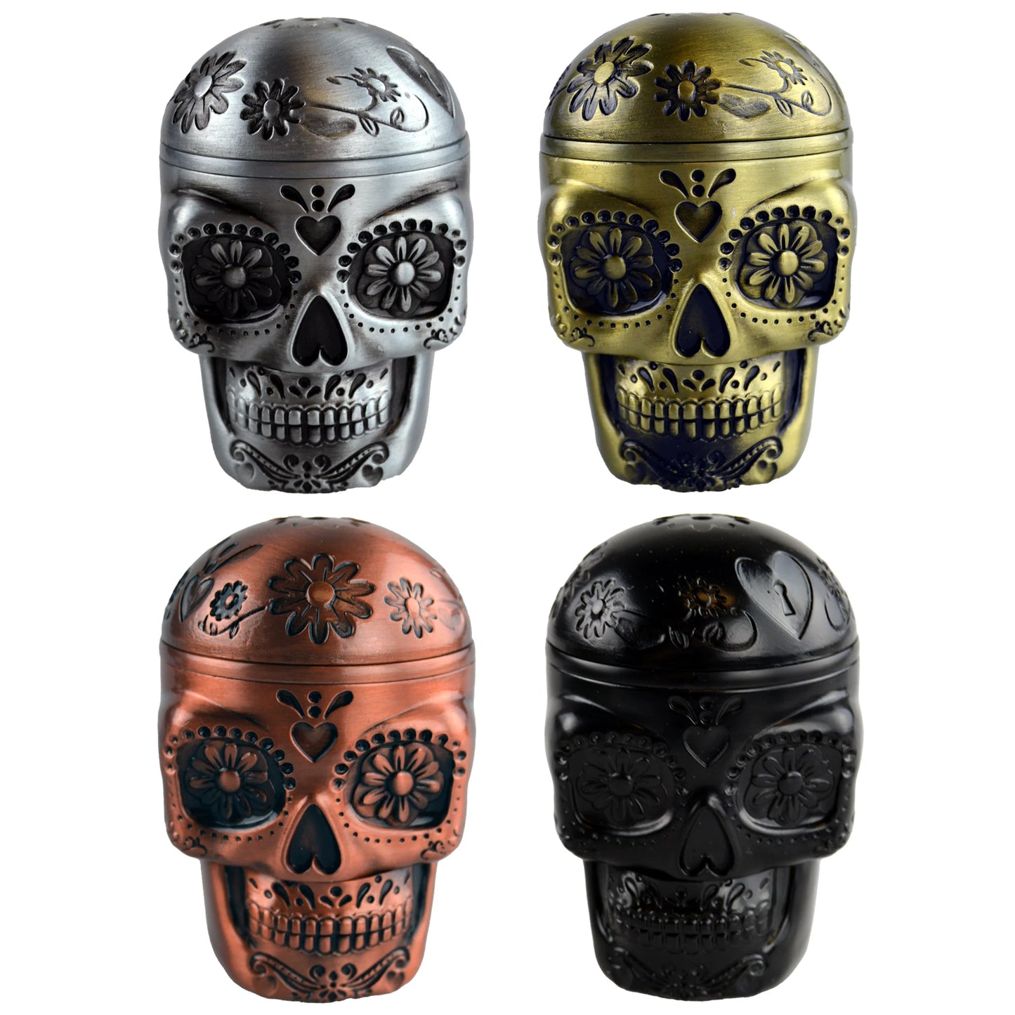 Smokezilla - Metal 3 Piece Skull Grinder with Magnetic Closure- 6 Pieces