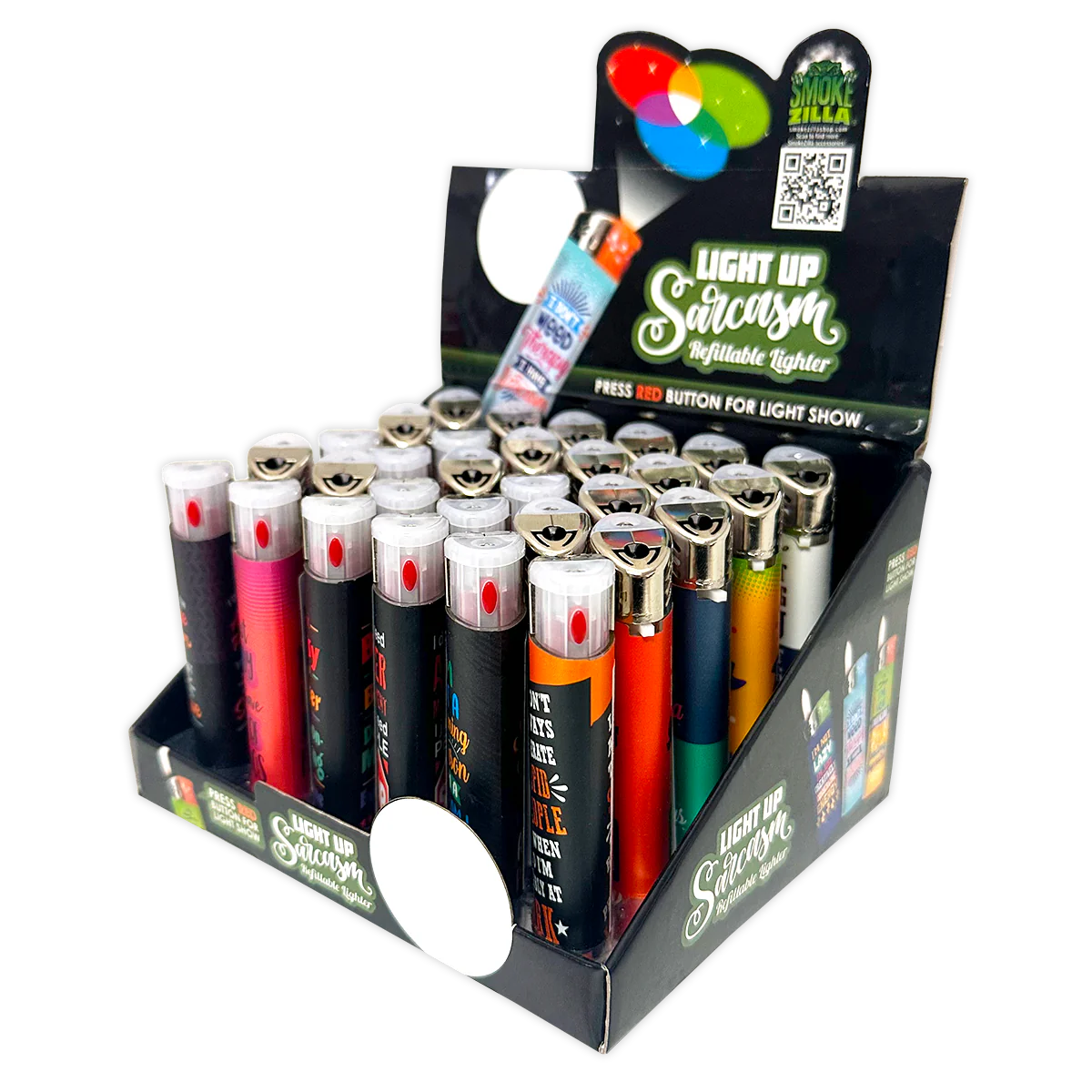 Smokezilla - Light Up Curve Lighter- 30 Pieces Per Retail Ready Display 20735