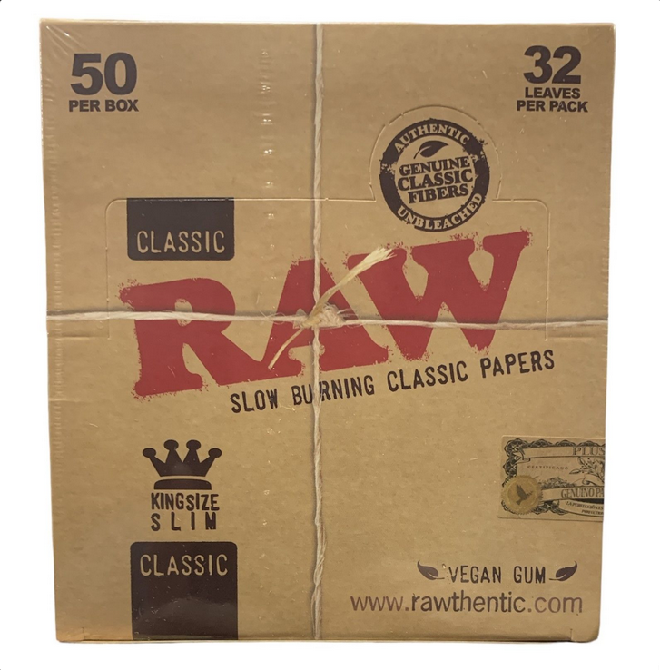 RAW King Size Classic Slim Rolling Papers 50 per Box