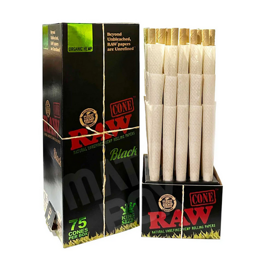 RAW Black Organic Hemp King Size Pre Rolled Cones 75 Per Box