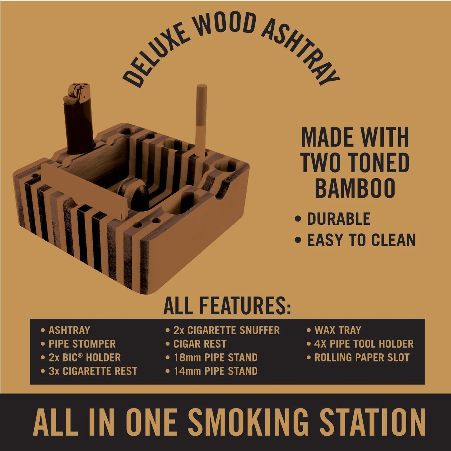 SMOKEZILLA - WOOD ASHTRAY 6 PIECES PER DISPLAY