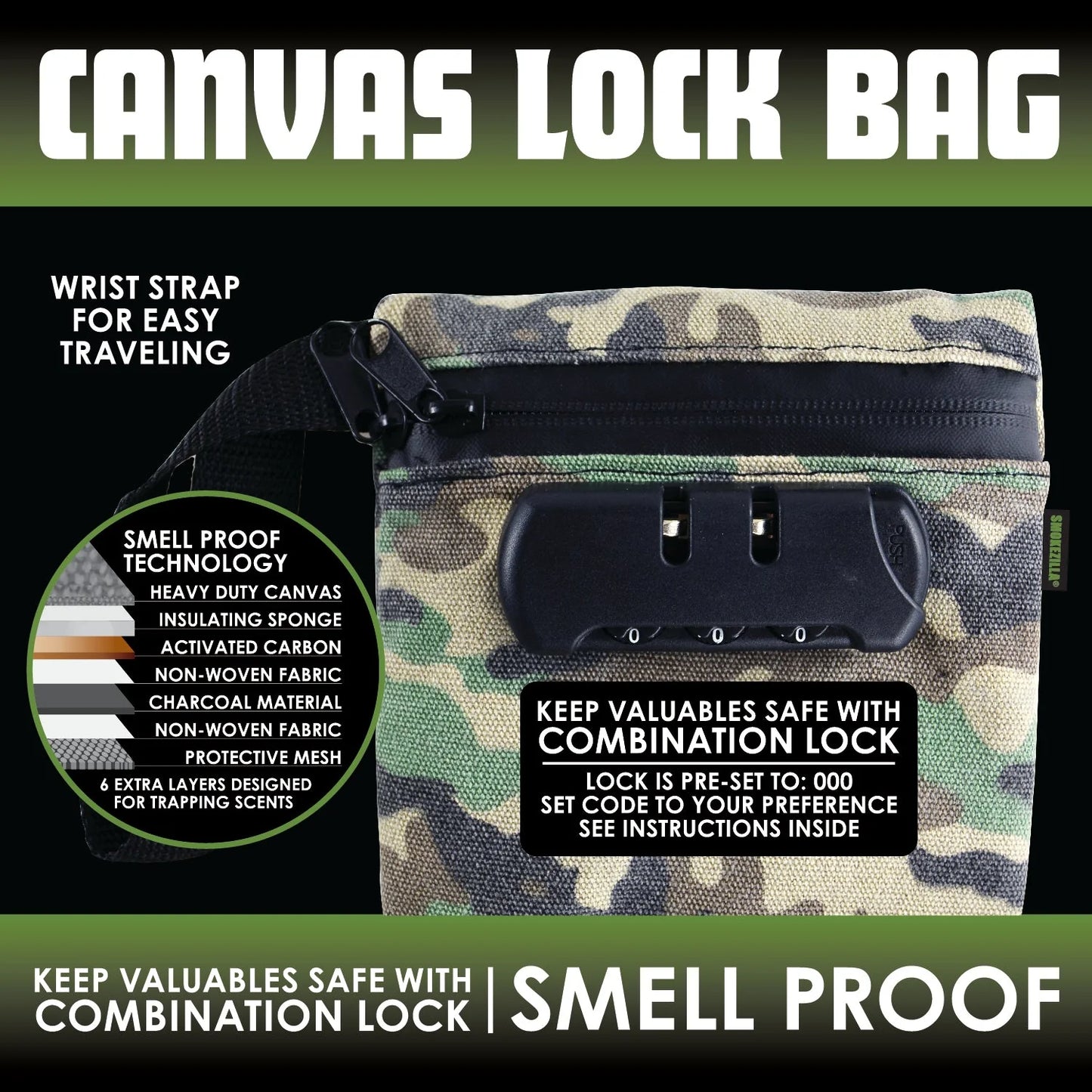 SMOKEZILLA - LOCKING CANVAS STORAGE BAG 6 PIECES PER DISPLAY 23700