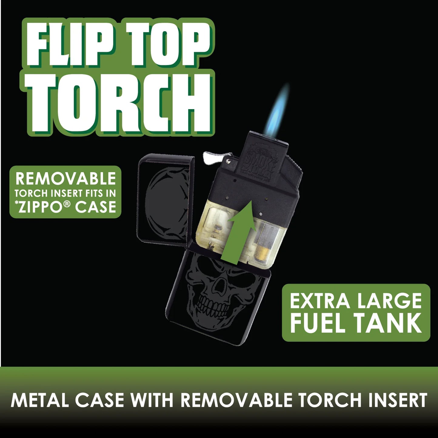 SMOKEZILLA - BLACK FLIP TOP TORCH 12 PIECES PER DISPLAY