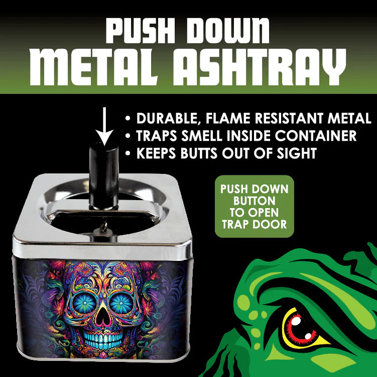 Smokezilla - Push Down Metal Ashtray- 6 Per Retail Ready Wholesale Display 24446